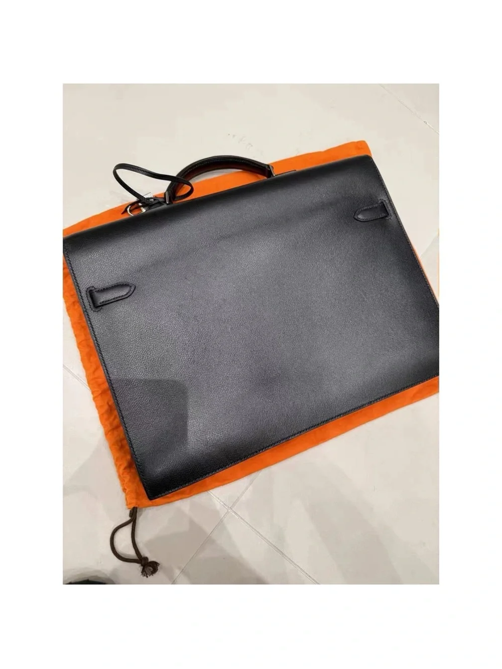 Hermes Black Leather Top-Handle Briefcase with Palladium Hardware